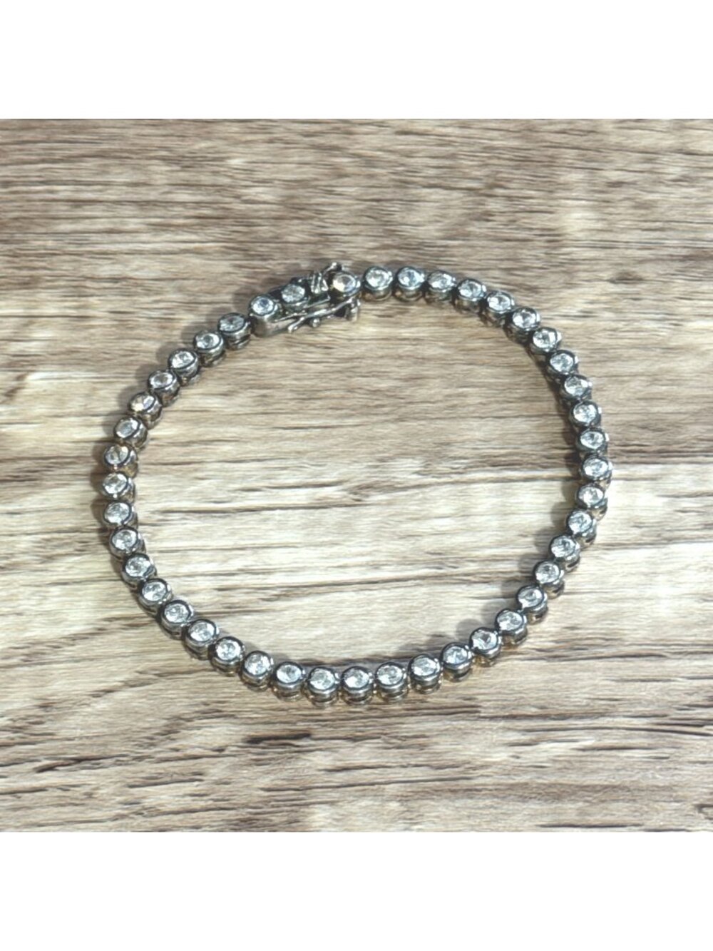 Vintage 925 Sterling Silver CZ Bezel Set Round Cut 7" Tennis Bracelet Box Clasp
